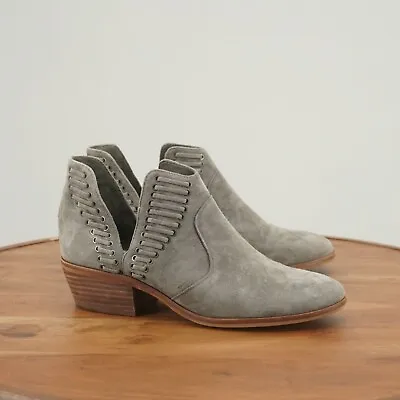 Vince Camuto Womens Pevista Ankle Boots Block Heel Pull On Gray Suede Size 8.5M • $24.95