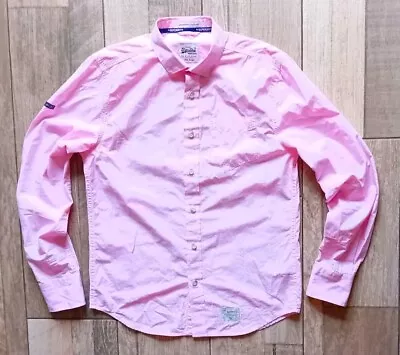 Men's Superdry Pink & White Striped Shirt - Size Medium - Mislabelled Large • £6.49
