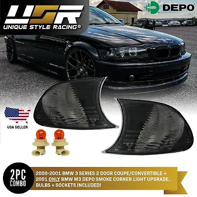 DEPO Clip-On Smoke Corner Lights W/ Bulbs For 00-01 BMW E46 2D Coupe/Convertible • $47.96