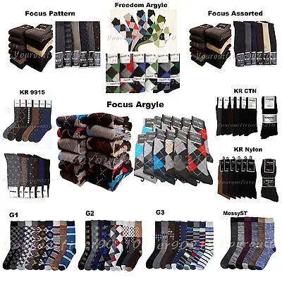 Mens Lot Dress Socks 6 & 12 Pair Fashion Casual Pattern Design Argyle 9-11 10-13 • $12.34