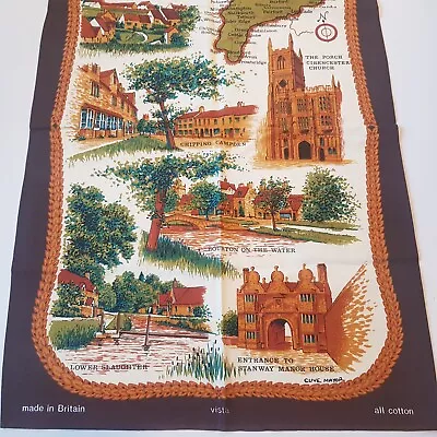 Cotswolds England Town Villages Map Souvenir Tea Towel Cotton VTG British Vist • £14.25
