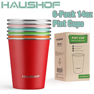 HAUSHOF 6 Pack 14oz Pint Cup Stainless Steel Cup Stackable Metal Beer Pint Cups • $26.99