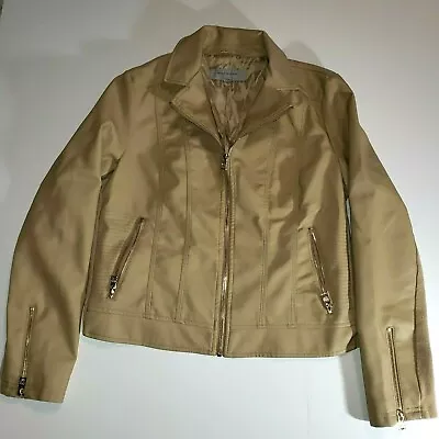 Marc New York Andrew Marc Tan Faux Leather Motorcycle Moto Jacket Women's Sz L • $9.99