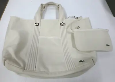 Lacoste Large Tote Summer 10 Cream Tan Stripe Bag And Small Pouch L68035010 (S1) • $85