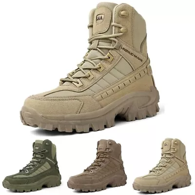 Mens Tactical Army Combat Military Boots High Top Lace Up Work Hiking Shoes Size • £32.55