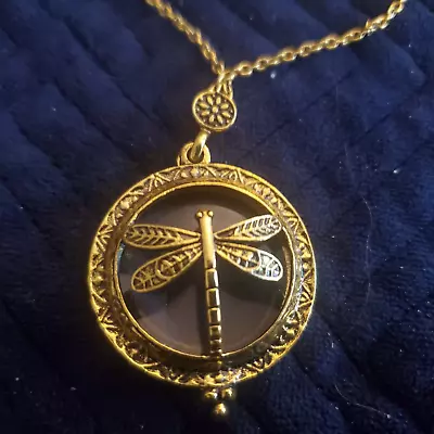 Dragonfly Magnifying Glass Long Women Necklace Pendant Opens Gold SHIPPING FREE • $12.99