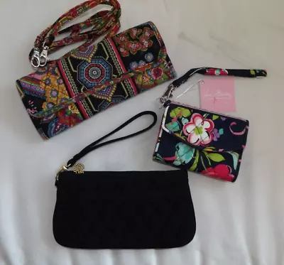 VERA BRADLEY Lot Of 3 Black Microfiber Wristlet Ribbons Symphony In Hue Trifold • $24.95