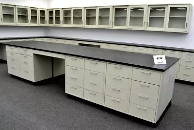 13' X 4' Laboratory Island Cabinet Group W/ Countertops & Desk Area / E1-036 • $9750