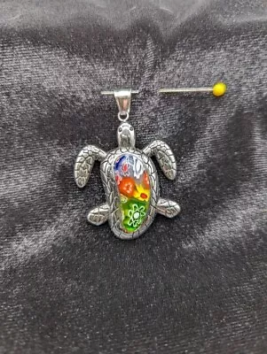 2  X 1.5  Stainless Steel Turtle Pendant W/ Glass Millefiori Shell #217-14 • $14.99