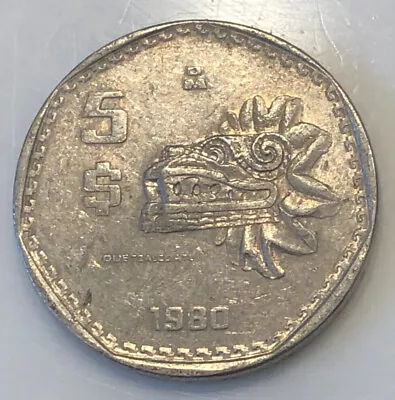 1980 Mexico 5 Pesos | Feathered Serpent God Quetzalcoatl Coin • $1.95