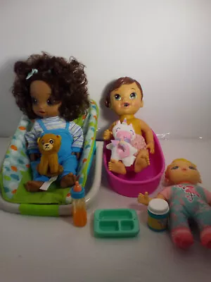 BABY ALIVE Doll Lot Of 3 + Extras AA 2015TEACUP 2014 FLAMINGO 2014 Carrier EUC • $24.99