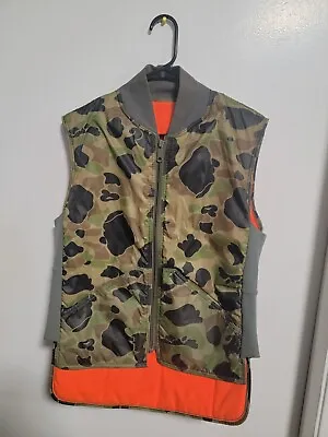 Vintage YKK Camo Hunting Vest Men’s Size Small? Zip Up Reversible Orange • $17.99