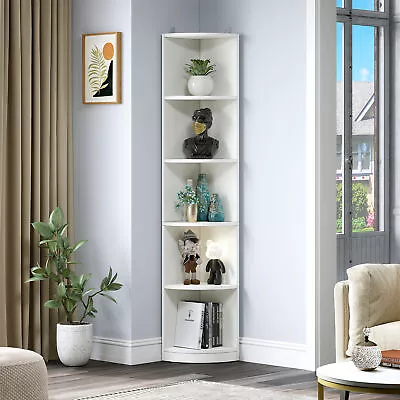 5-Tier Corner Shelf 71  Tall Wooden Corner Bookcase Bookshelf With 5 Shelves • $55.99