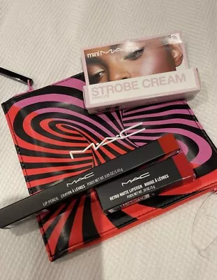 M.A.C Ruby Woo Lipstick Lip Liner And Strobe Cream Gift Set • £25