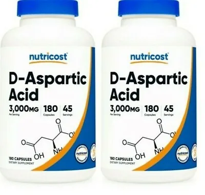 D-Aspartic Acid 3000mg 2X180 Caps Nutricost Testosterone Booster Amino Acid • $30.96