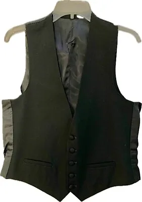 Vintage 1960s-70 Waistcoat Vest Size M Black Wool Silky Back 40s Style • $29.95