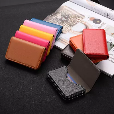 PU Leather Business Card Holder W Magnetic Buckle Slim Pocket Credit Card Case • $6.51