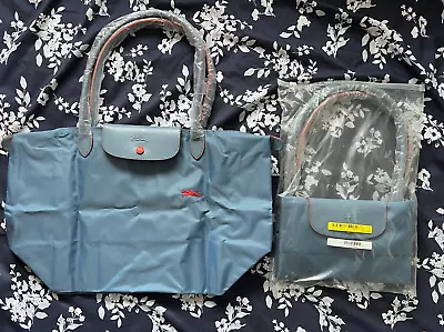 LONGCHAMP Le Pliage Tote Large Bag Foldable BNWT Made In France Light Blue Color • $200