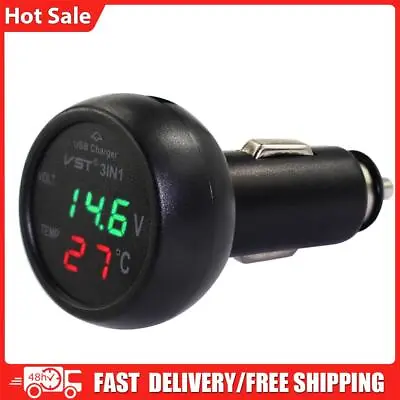 3 In 1 Car Voltmeter Thermometer 12V 24V Multifunctional Adapter (Red Green) • £6.47