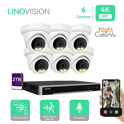 LINOVISION 8CH PoE IP Night Color Security Camera System With 6 Turret Cameras • $799.99