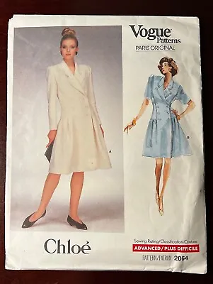 VTG Vogue #2064 Paris Original Chloe Couture Double Breasted Dress Sz 12 UNCUT • $16.99