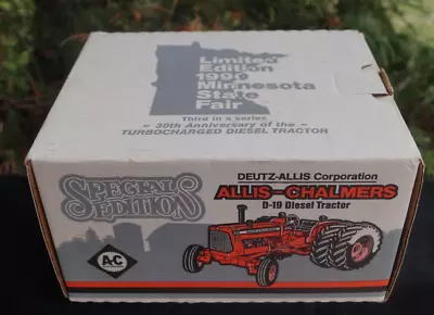 Vintage 1990 Ertl MN State Fair Allis Chalmers D-19 Diesel Farm Tractor Toy NIB • $112.50