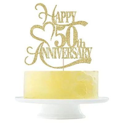 Gold Glitter 50th Anniversary Cake Topper - 50 Wedding Anniversary Party Deco • $9.10