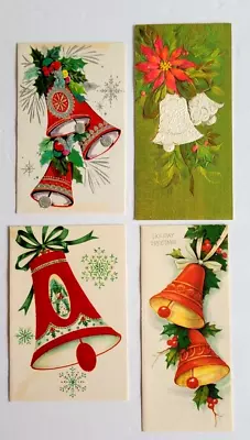 Lot 4 Vintage Beautiful Bells Nostalgic 1950s Used Christmas Cards  • $12