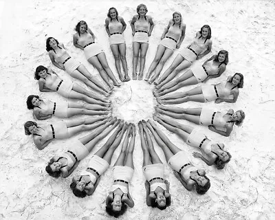 Vintage Swim Party 1940s Bathing Suit Beach Girls In A Circle Fun Photo Wall Art • $11.95