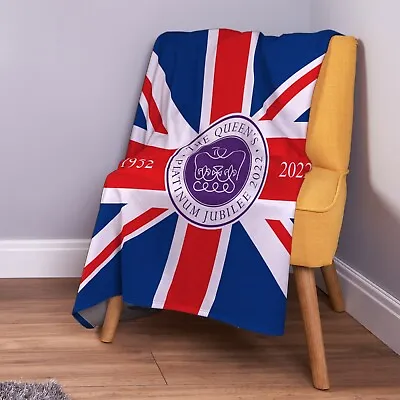 Platinum Jubilee - Union Jack Emblem - Soft Fleece Throw Blanket • £33.99