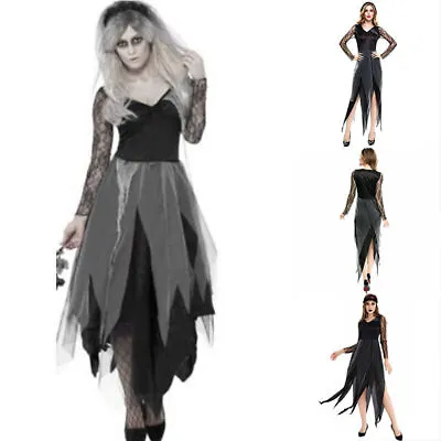 £16.86 • Buy Womens Ladies Zombie Corpse Bride Costume Halloween Widow Graveyard Fancy Dress