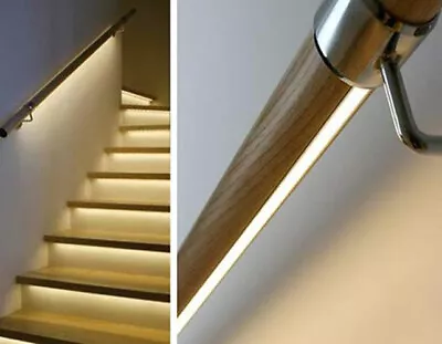 £195 • Buy LED Handrail Kit Lighting Mopstick Rail Banister Chrome End Caps Brackets 3.6m