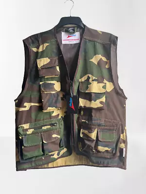 Mens Multi Pocket Army Woodland Camo Vest Gilet Hiking Outdoor Waistcoat Jacket  • £10.99