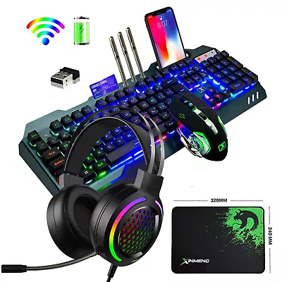 Rechargeable Wireless RGB Backlit Gaming Keyboard Mouse And Headset Combo XM680 • $90.29