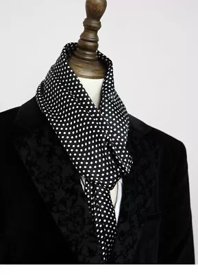 Men 100 Silk Scarf Vintage Polka Dot Cravat Double Layer Long Neckerchief Black • $16.99