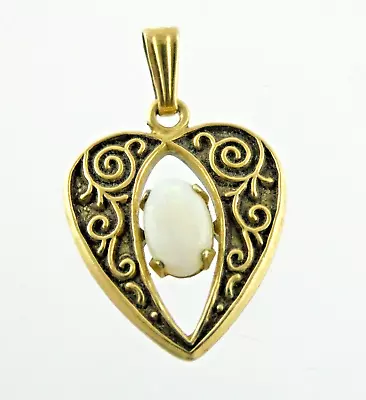 Vintage 12k Yellow Gold Fill Genuine White Opal Heart Pendant 1.4g .75 Inch • $21.60