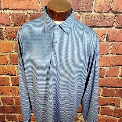 Donald Ross Men's XL Blue Gray Striped Longsleeve Golf Polo Shirt ⛳ • $34.97