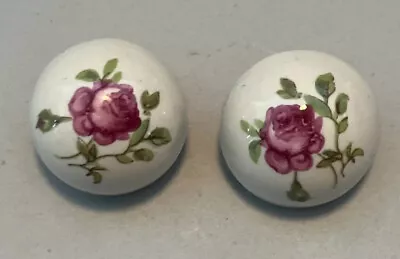 Gorgeous Ceramic Half Sphere Post Earrings With Painted Pink Roses • £4.05