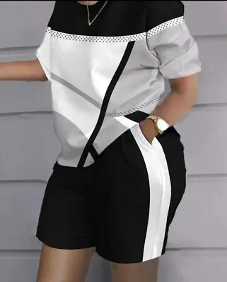 £38.14 • Buy Women Fashion Tracksuit Summer Outfit Short Sleeve 2pcs Set T-Shirt Top Shorts L