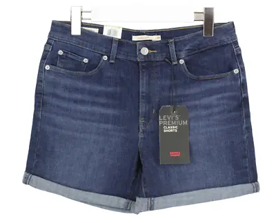 LEVI'S Classic Premium Big E Shorts Women's W28 Whiskers Stretchy Zip Turn Up • £23.99