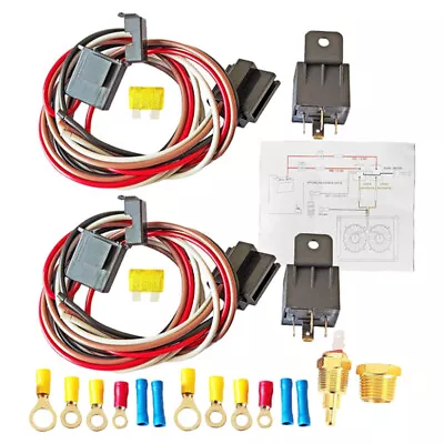 Dual Electric Fan Relay Kit With Thermostatic Sensor Switch 185 On 175 Off 40A • $19.49