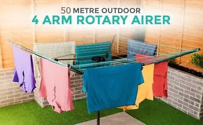 Rotary Airer 4 Arm Clothes Garden Washing Line Dryer 50m Folding Outdoor • £29.99