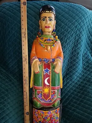 1950's FRIDA KAHLO 30  Vintage Wood Statue Carved Painted Large Heavy Totem Pole • $2500