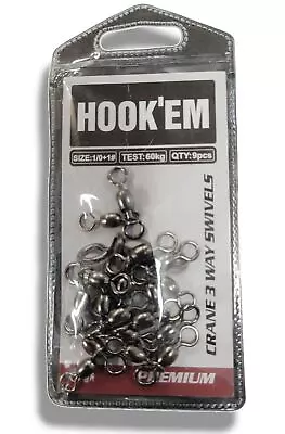 Hook-Em 3 Way Crane Swivels Pre Pack- Black • $8.95