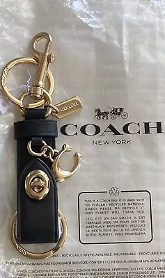 COACH CR727 Trigger Snap Bag Charm Refined Leather Key Chain FOB Gold/Black • $56