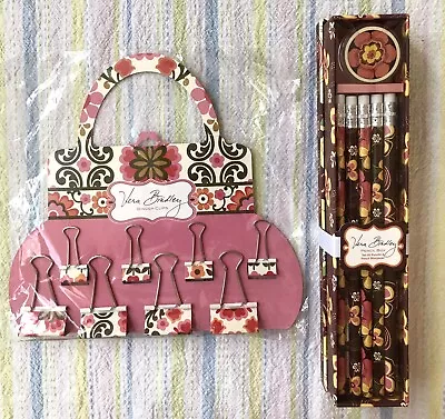 Vera Bradley Designer 10 Pencil & Sharpener Box Set And Binder Clip Set-New. • $14.95