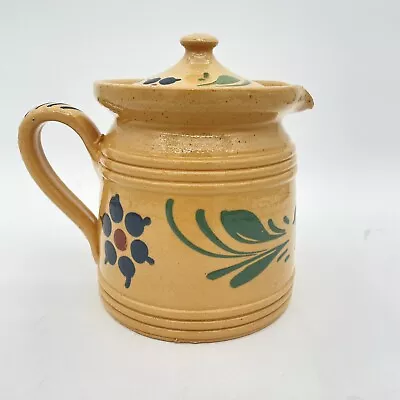 Yellow Stoneware Creamer/ Milk Jug With Lid - Floral Design • $29.96