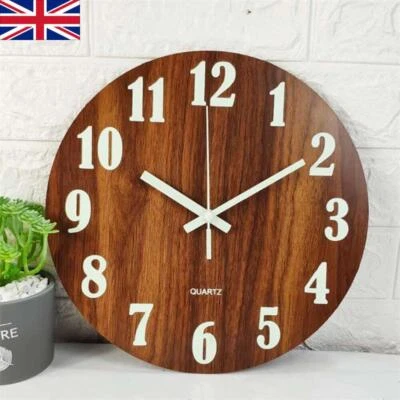 £11.39 • Buy 12  Wooden Luminous Wall Clock Glow In The Dark Night Light Silent Quartz Clocks