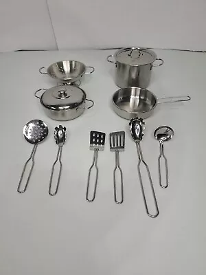 $25 • Buy Childrens Play Set Stainless Steel Pots And Pans Kitchen Cooking Set Of 12