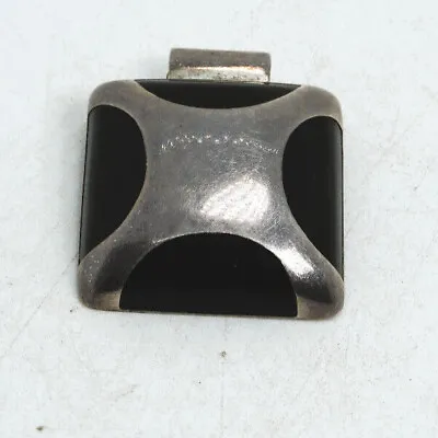 Vintage Taxco Mexico Modernist Sterling Silver Onyx Pendant • $80